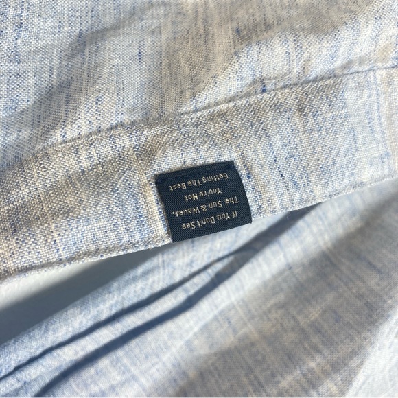 Faherty Reserve 100% Linen Button Up Shirt Light Blue Long Sleeve Men’s L Preppy - Picture 14 of 16